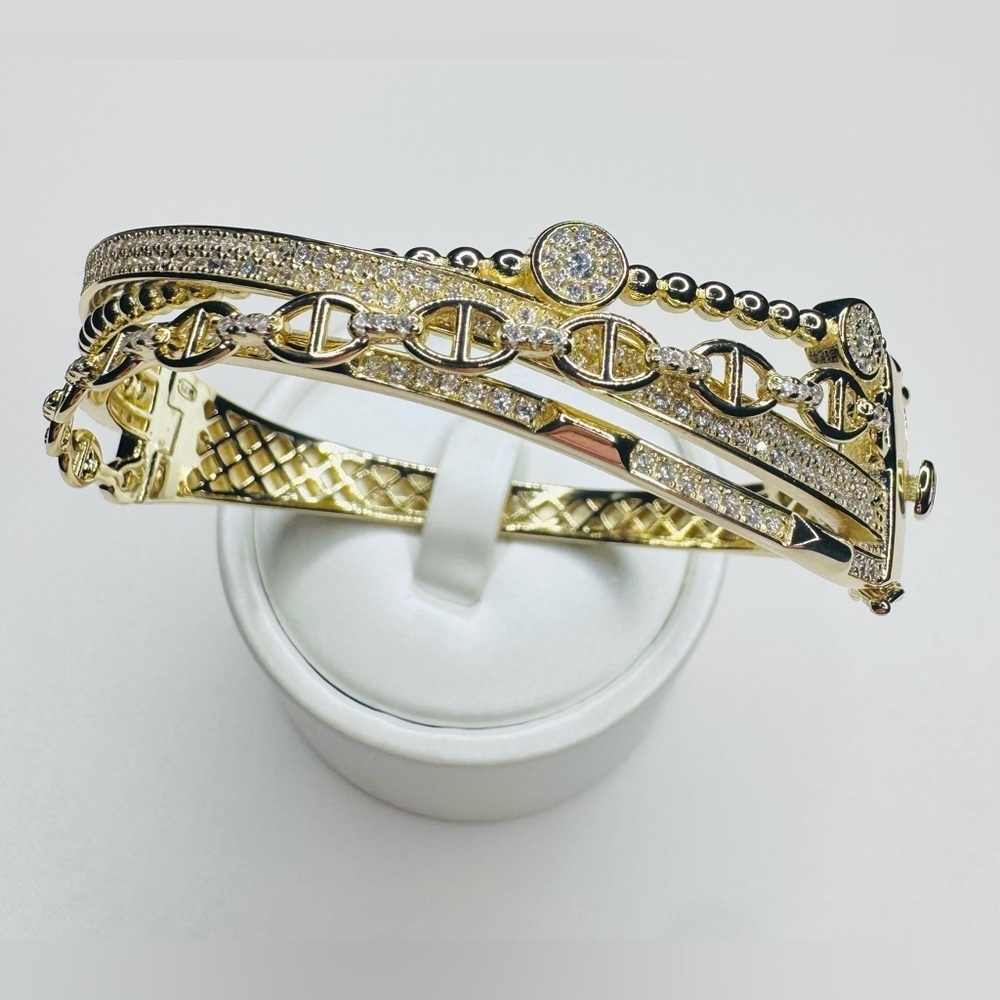Elegant 18K Yellow Gold and Silver Bangle Bracelet Statement Piece (see video)
